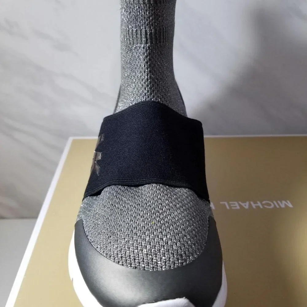 Michael Kors Gray & Black Knit Slip-On Sock Booties with Metallic Heel